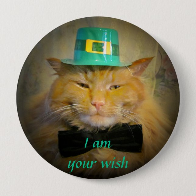Badge Rond 10 Cm Irish Leprechaun Chat Wish (Devant)