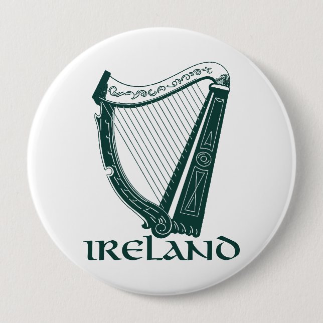 Badge Rond 10 Cm Irlande Harp Design, Irish Harp (Devant)