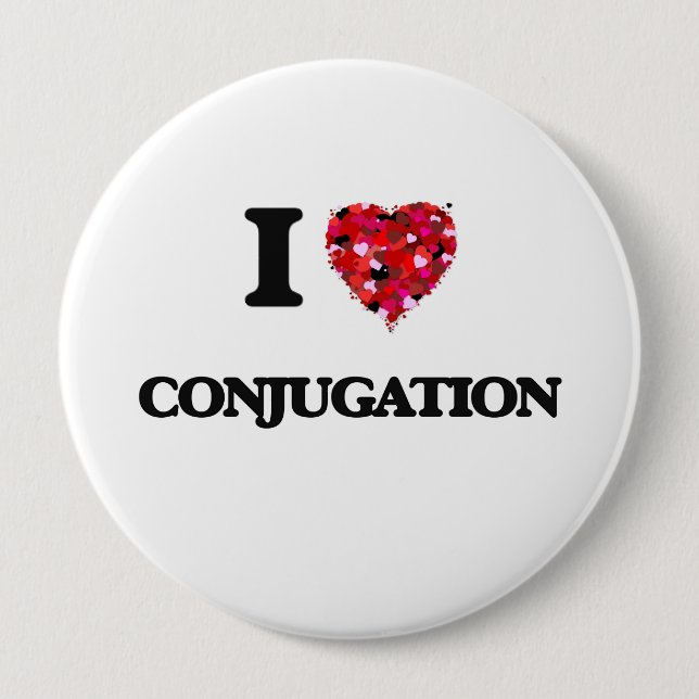Badge Rond 10 Cm J'aime la conjugaison (Devant)
