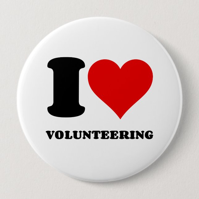 BADGE ROND 10 CM J'AIME LE BÉNÉVOLAT (Devant)