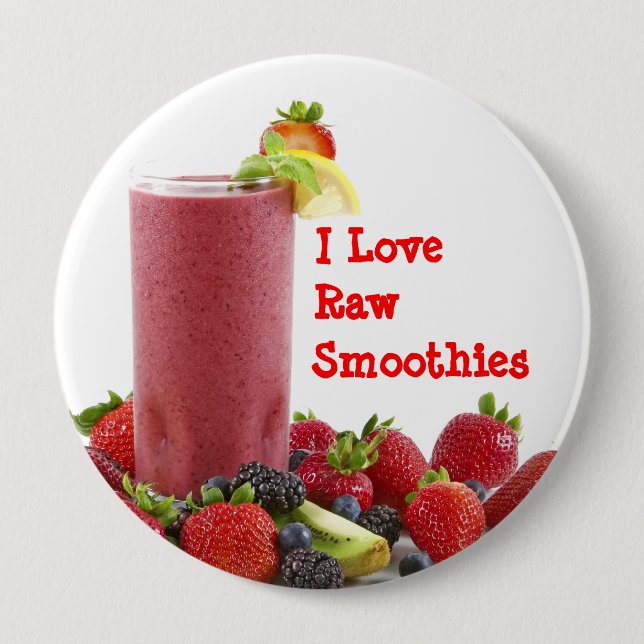Badge Rond 10 Cm J'Aime Les Smoothies Crus (Devant)