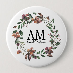 Badge Rond 10 Cm Jardin de Monogramme Floral Personnalisable