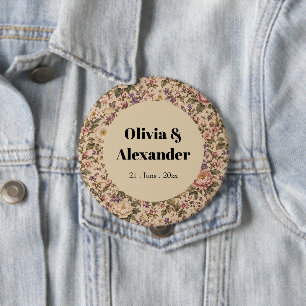 Badge Rond 10 Cm Jardin de roses botaniques vintage et motif papill