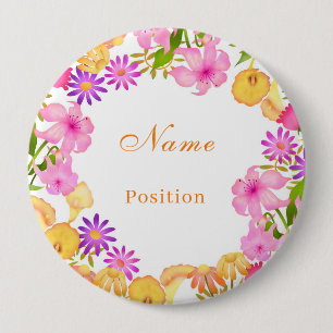Badge Rond 10 Cm Jardin Floral Nom blanc