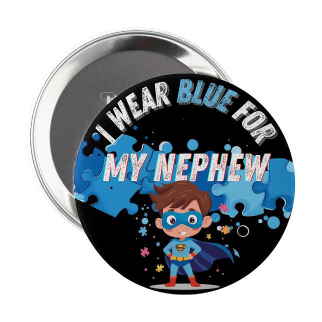 Badge Rond 10 Cm Je porte du bleu pour mon neveu Autisme Épinglette (I wear blue for my Nephew Autism Pin Badge)