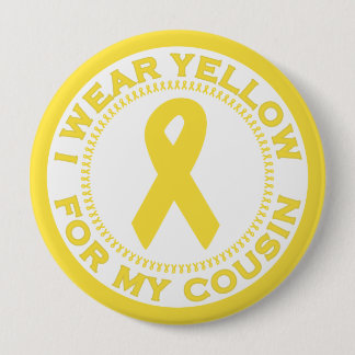 Badge Rond 10 Cm Je porte le jaune pour mon cousin
