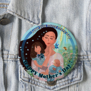 Badge Rond 10 Cm Je t'aime plus Mère avec enfants Bouton