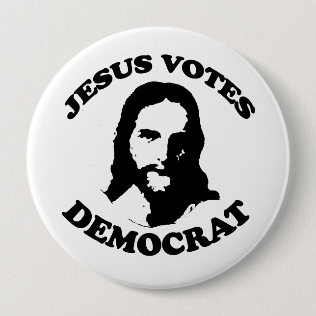 Badge Rond 10 Cm Jésus vote démocrate (Devant)