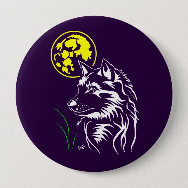 Badge Rond 10 Cm jeune loup rêveur (Devant)