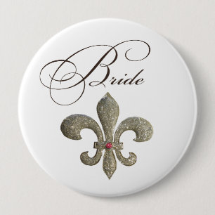 Badge Rond 10 Cm Jeune mariée Bling de Fleur de lis NOLA