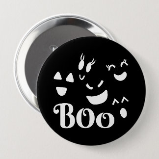 Badge Rond 10 Cm Joli fantôme Halloween BOO noir et blanc