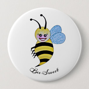 Badge Rond 10 Cm Jolie Abeille Aquarelle Avec Un Bon Sourire