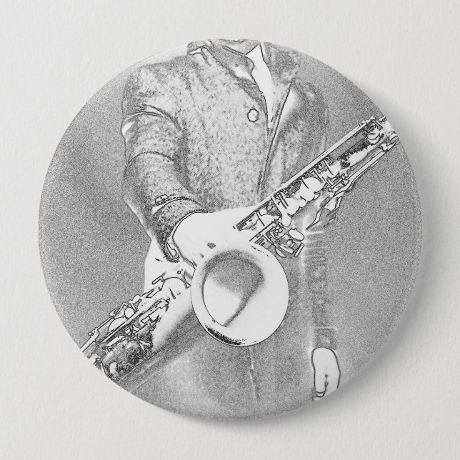 Badge Rond 10 Cm joueur de saxophone (Devant)