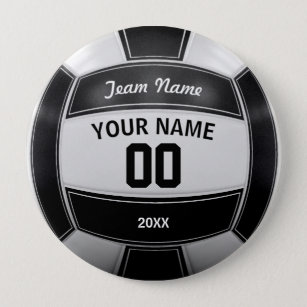 Badge Rond 10 Cm Joueur de volley-ball Nom de l'année Équipe noir e