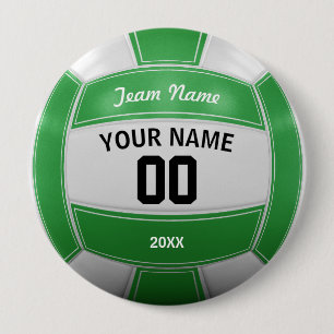 Badge Rond 10 Cm Joueur de volleyball Nom de l'année Équipe verte