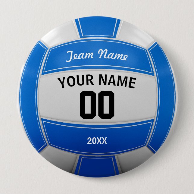 Badge Rond 10 Cm Joueur de volleyball Nom de l'année Team Blue (Devant)