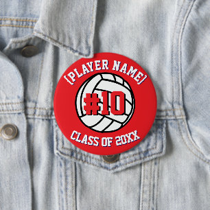 Badge Rond 10 Cm Joueur et classe de volley-ball Red Custom