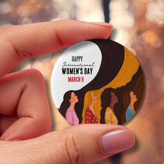 Badge Rond 10 Cm Journée internationale des femmes  Profil des femm (Happy Women's Day Sunset Women Profile Button )