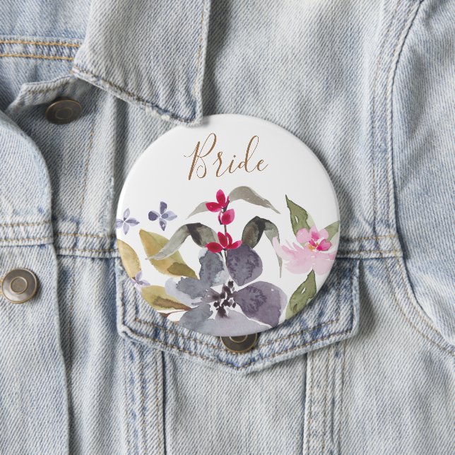 Badge Rond 10 Cm Joyeuse mariée Mariage de Florals d'aquarelle (En situation)