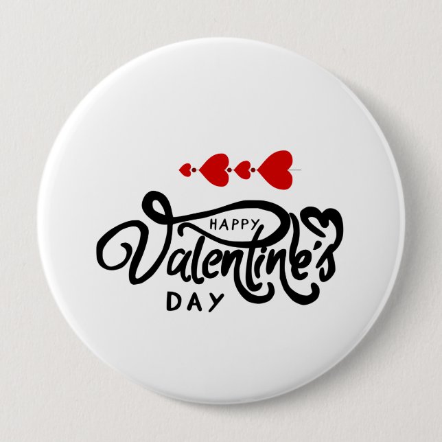 Badge Rond 10 Cm Joyeuse Saint-Valentin calligraphie Cœurs Rouges F (Devant)