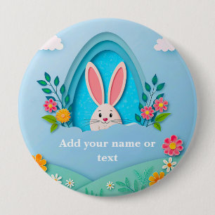 Badge Rond 10 Cm Joyeuses Pâques Lapin de Pâques fantaisiste et f