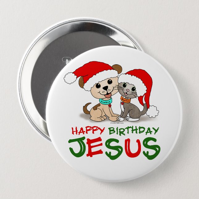 Badge Rond 10 Cm Joyeux anniversaire Jésus (Devant & derrière)