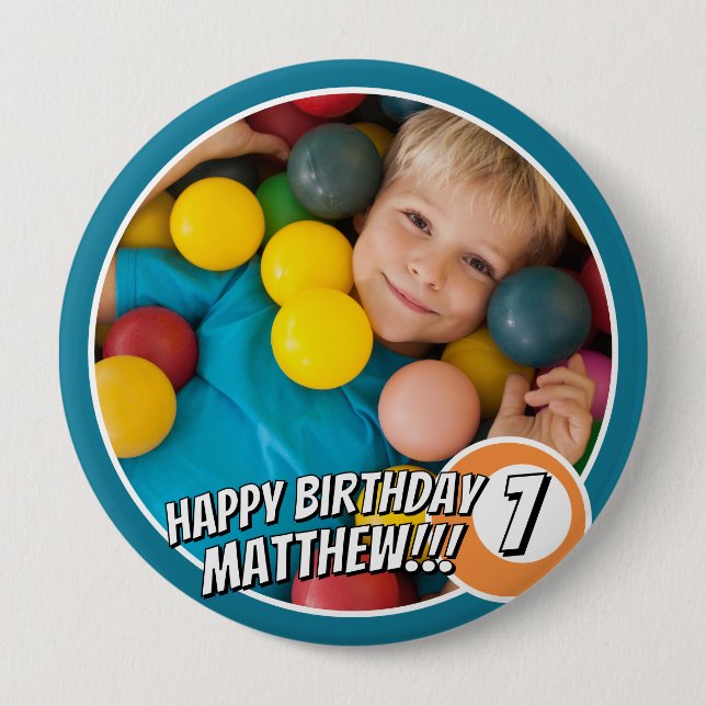 Badge Rond 10 Cm Joyeux Anniversaire Moderne Simple Comic Ball Phot (Devant)