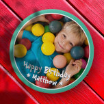 Badge Rond 10 Cm Joyeux Anniversaire Moderne Simple Photo<br><div class="desc">Ce design simple et moderne est composé de typographie serif et d'ajouter une photo personnalisée.</div>