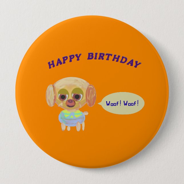 Badge Rond 10 Cm Joyeux anniversaire Orange (Devant)