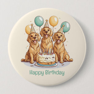 Badge Rond 10 Cm Joyeux Chiens d'or d'excursion d'anniversaire