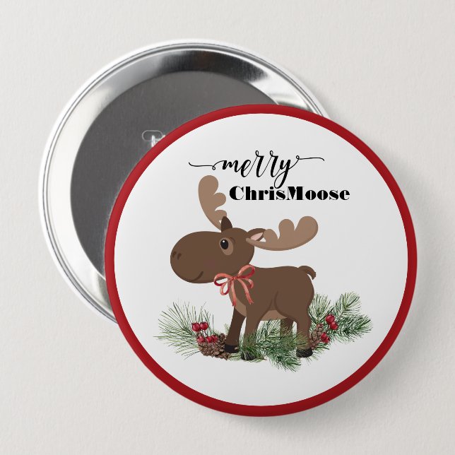 Badge Rond 10 Cm Joyeux ChrisMoose (Devant & derrière)