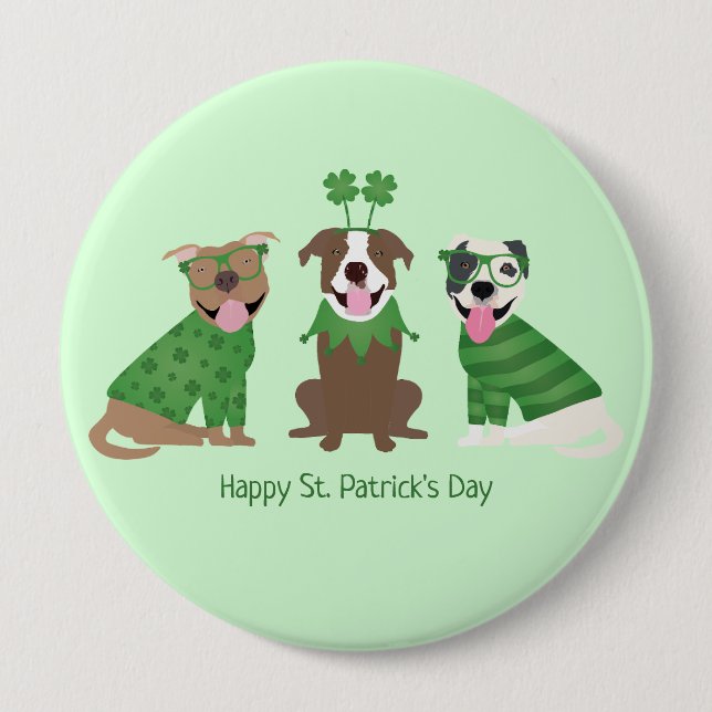 Badge Rond 10 Cm Joyeux Jour de la Saint Patrick Pit Bull Dogs (Devant)