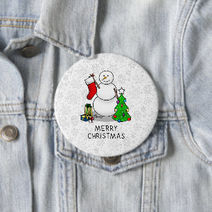 Badge Rond 10 Cm Joyeux Noël 2 Arbre Stocker Snowman