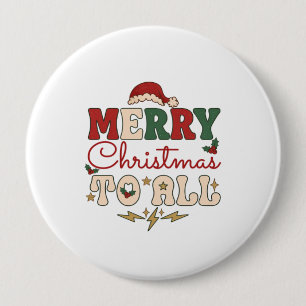 Badge Rond 10 Cm Joyeux Noël à tous Chapeau de Père Noël Étoiles de