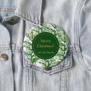 Badge Rond 10 Cm Joyeux Noël aquarelle Art Tree personnalisé