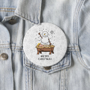 Badge Rond 10 Cm Joyeux Noël Nativité bébé Jésus Snowman