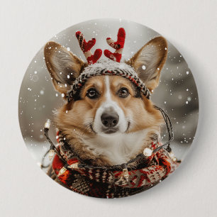 Badge Rond 10 Cm Joyeux Noël Pembroke Welsh Corgi Chien