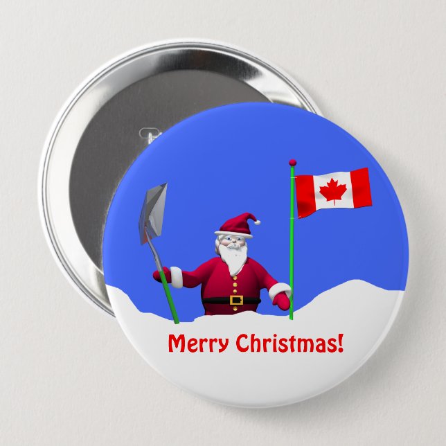 Badge Rond 10 Cm Joyeux Noël Père Noël au Canada (Devant & derrière)