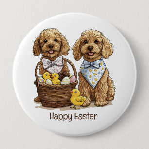 Badge Rond 10 Cm Joyeux Pâques Goldendoodle Chiens Pâques Panier