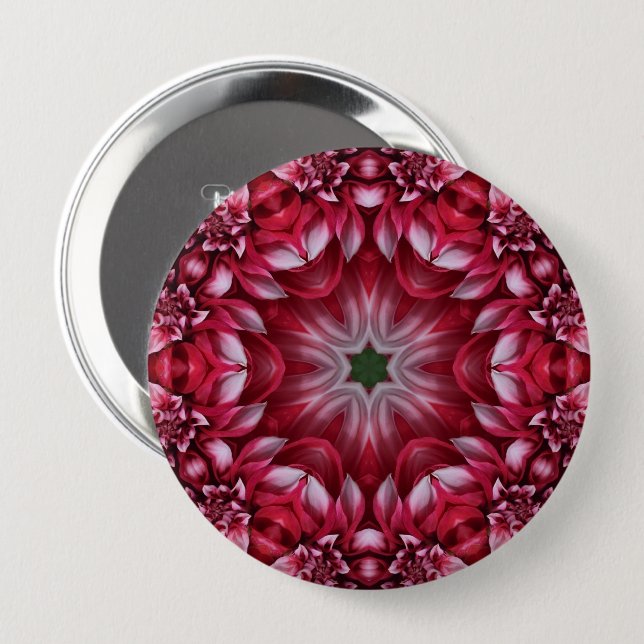 Badge Rond 10 Cm Kaleidoscopic Crimson Dahlia (Devant & derrière)