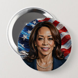 Badge Rond 10 Cm Kamala Harris et American Flag