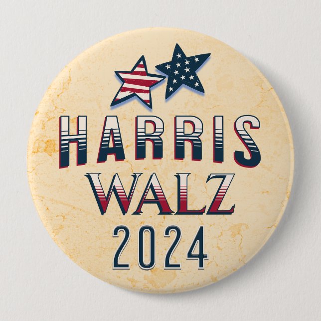 Badge Rond 10 Cm Kamala Harris et Tim Walz 2024 (Devant)