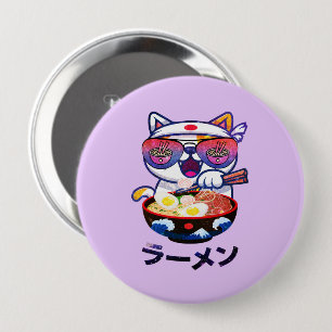 Badge Rond 10 Cm Kawaii Chat Manger Ramen - Jolies nouilles japonai