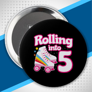 Badge Rond 10 Cm Kids Skate Party - 5e anniversaire - Roller Skate