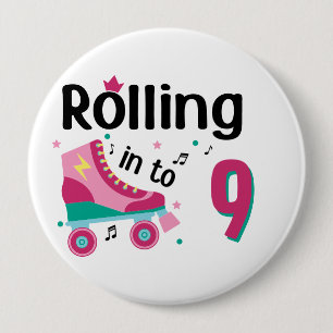 Badge Rond 10 Cm Kids Skate Party - 9th Birthday - Roller Skating