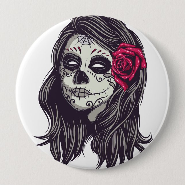 Badge Rond 10 Cm La Catrina - Dia De Los Muertos (Devant)