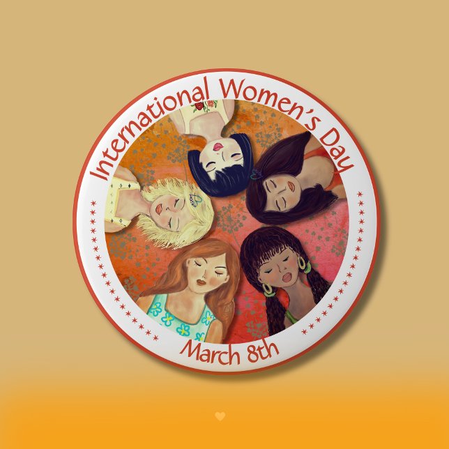 Badge Rond 10 Cm La Journée internationale de la femme peinte Portr (International Women's Day painted Diverse Portrait Button)