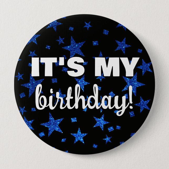 Badge Rond 10 Cm La Parties scintillant Bleue de la Marine Étoiles  (Devant)