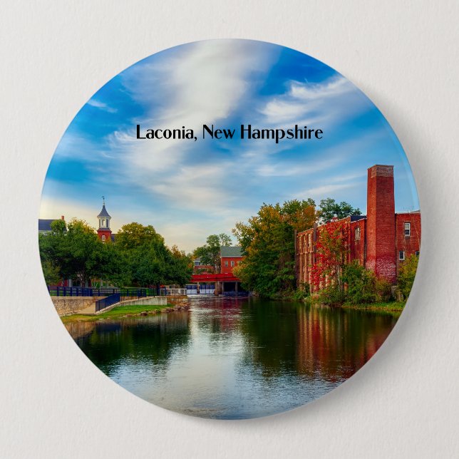 Badge Rond 10 Cm Laconia, New Hampshire, paysage pittoresque (Devant)