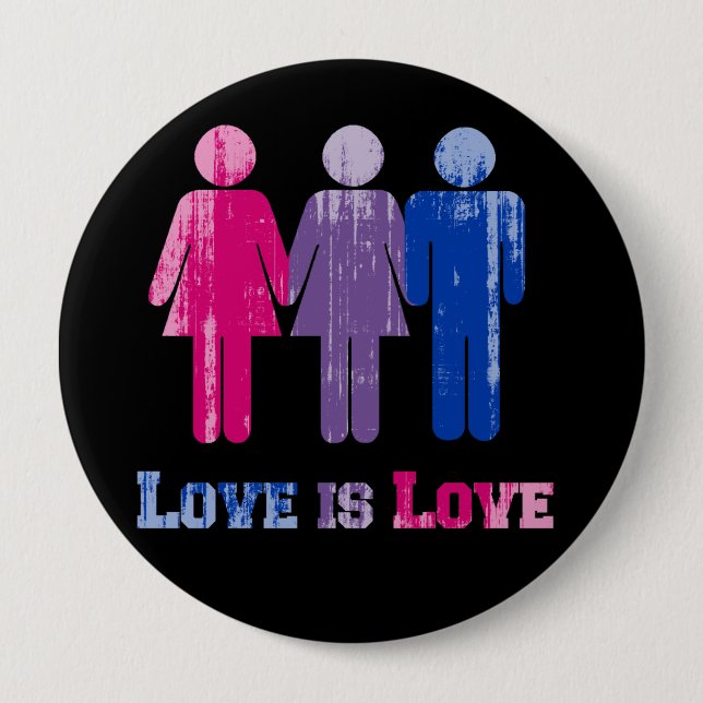 Badge Rond 10 Cm L'amour bisexuel est l'amour distressed.png (Devant)